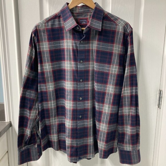 UNTUCKit Red Blue Gray Plaid Cotton Long Sleeve Button Down Shirt Size Large - Picture 1 of 6